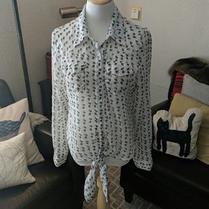 See thru Skull blouse with tie front